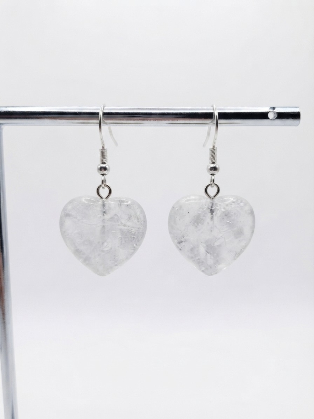 Handmade Milky Quartz Crystal Heart Earrings